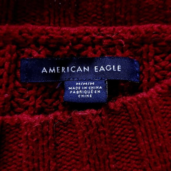 American Eagle Stripe Pocket Crew Neck Sweater, Burgundy - Picture 2 of 4